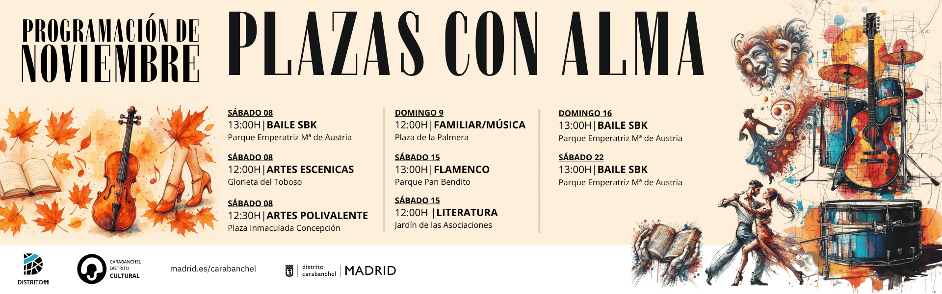 Programación de noviembre de Plazas con Alma en Carabanchel.