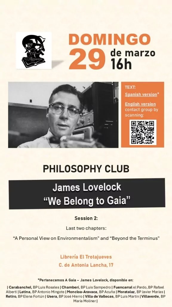 Image for: PHILOSOPHY CLUB, SESIÓN 6. James Lovelock 2ª Parte